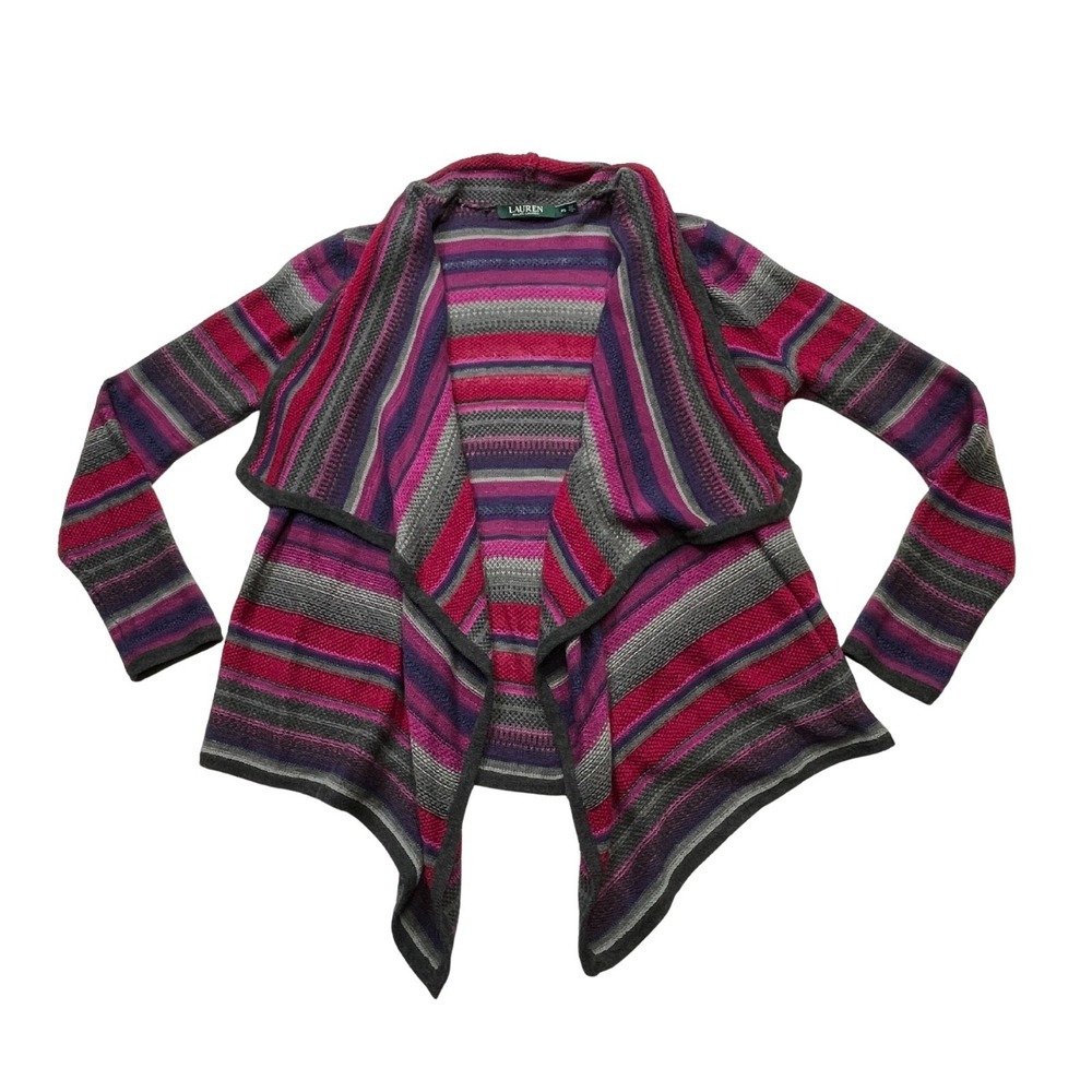 Women's PS Lauren Ralph Lauren Open Front‎ Waterfall Striped 💜 Knit Cardigan